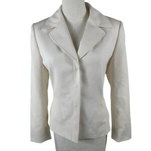 Tahari Arthur S Levine Skirt Suit Set Womens 8P Cream Professional Career Office